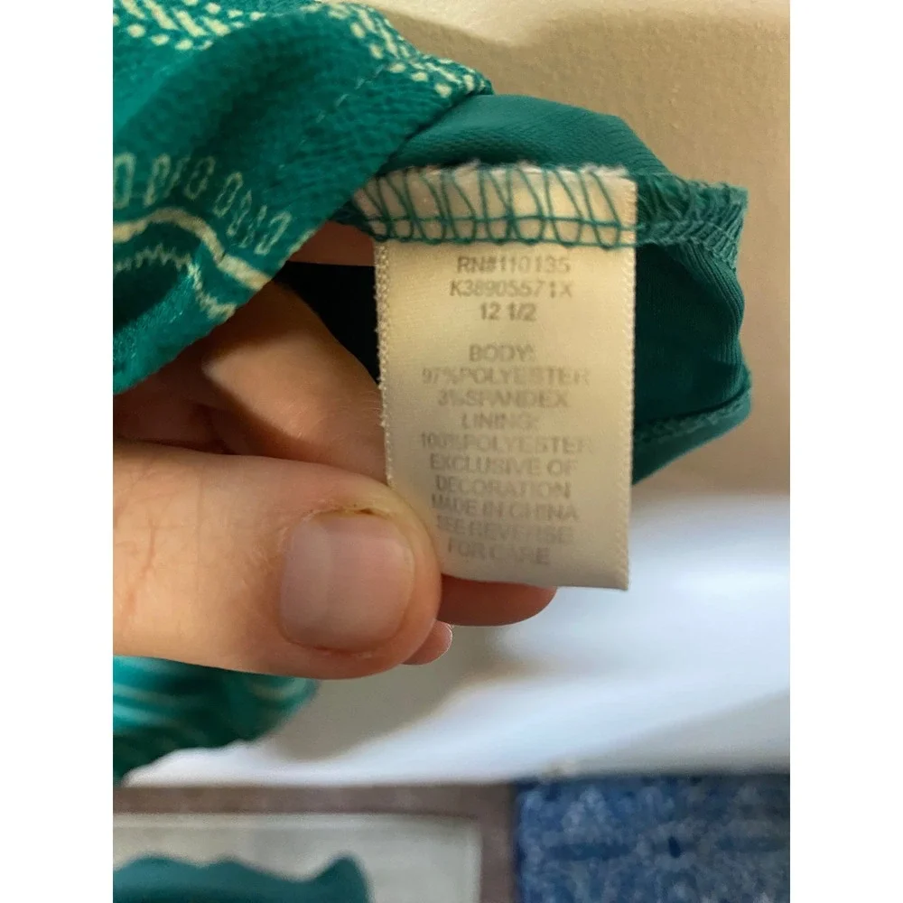 Girls Knitworks Green Embroidered Stripe Handkerchief Hem Sundress 12.5